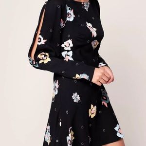 Free people black floral lid sleeves dress Sz 0